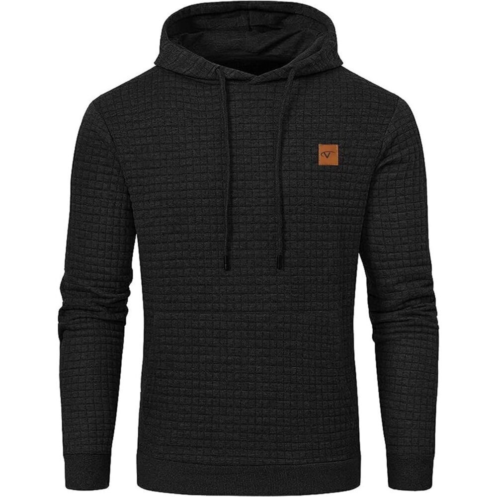 Men's Black Pullover Hoodies Long Sleeve Draw String Lace-Up Hooded Sweat Shirt